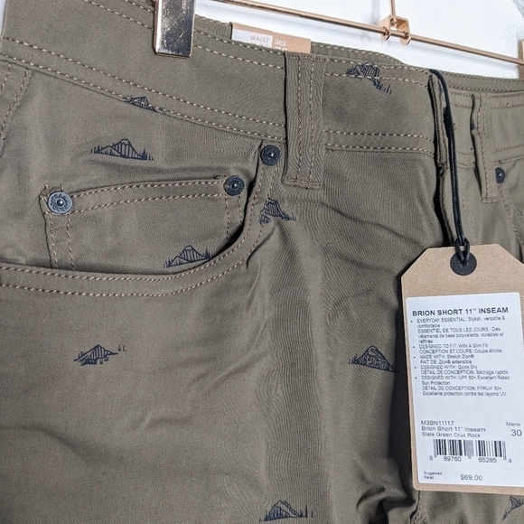 PRANA Men's Brion Short 11" Inseam Printed Slate Green Crux Rock NEW Size 30 - Picture 4 of 6